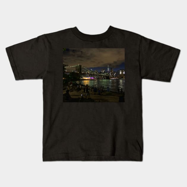 Manhattan Skyline & Brooklyn Bridge by Night, NYC Kids T-Shirt by eleonoraingrid